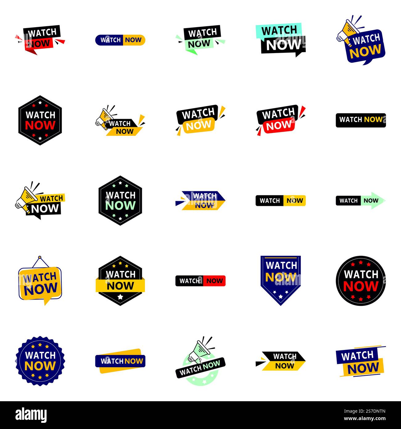 25 Dynamic Watch Now Banner, die Sie bei der Werbung für Ihr Unternehmen unterstützen Stock Vektor