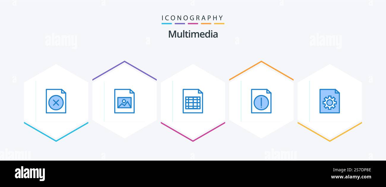 Multimedia 25 Blue Symbolpaket mit . . Tisch. Datei. Kontrolle Stock Vektor