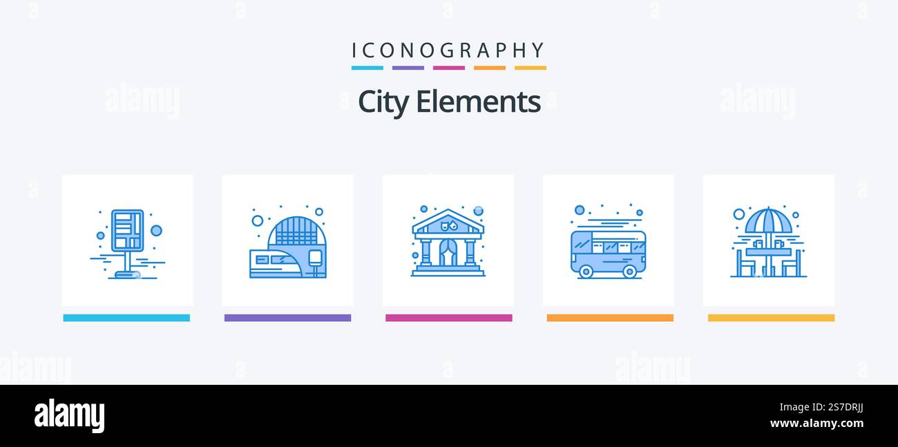 City Elements Blue 5 Icon Pack inklusive Transport. Trainer. Trainieren. Bus. Gebäude. Kreatives Symboldesign Stock Vektor