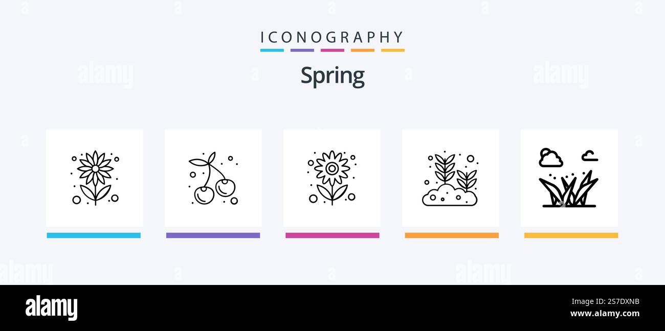 Spring Line 5 Icon Pack Mit . Hecke. parken. Zaun. Frühling. Kreatives Symboldesign Stock Vektor