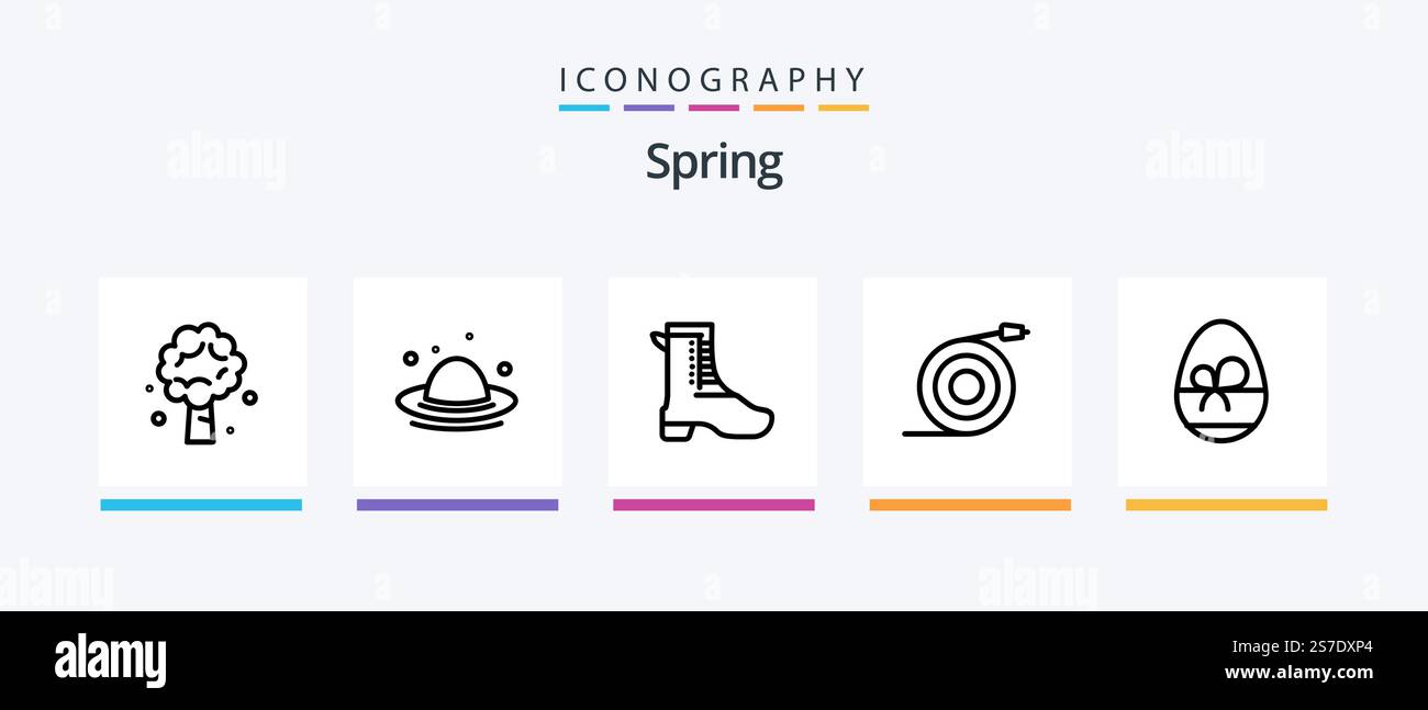 Spring Line 5 Icon Pack mit Feder. Blume. Frühling. Blumen. Essen Sie. Kreatives Symboldesign Stock Vektor