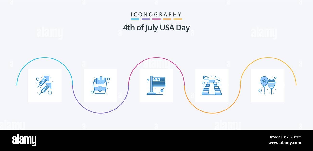 USA Blue 5 Icon Pack inklusive Tag. Ballons. Flagge. usa. Gebäude Stock Vektor