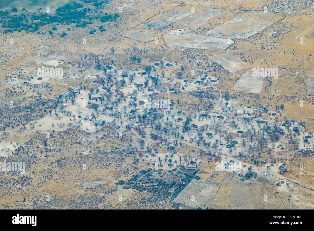 Aus der Vogelperspektive des Zeltlagers im Moremi Wildreservat, Okavanga Delta, Botswana, Afrika Stockfoto