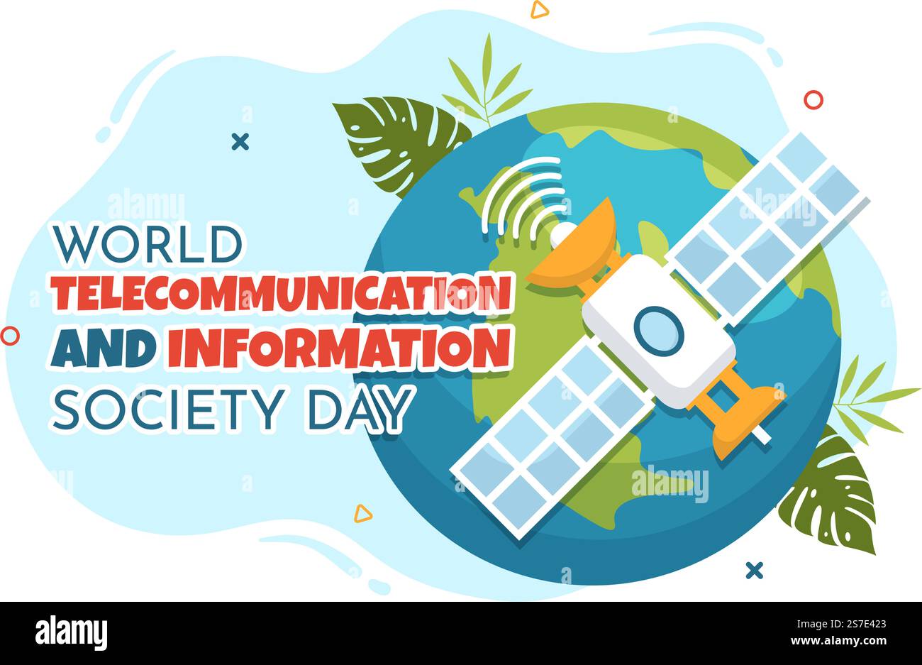 Welttag für Telekommunikation und Informationsgesellschaft am 17. Mai Illustration mit dem Kommunikationsnetzwerk der Erde in handgezeichneten Vorlagen Stock Vektor