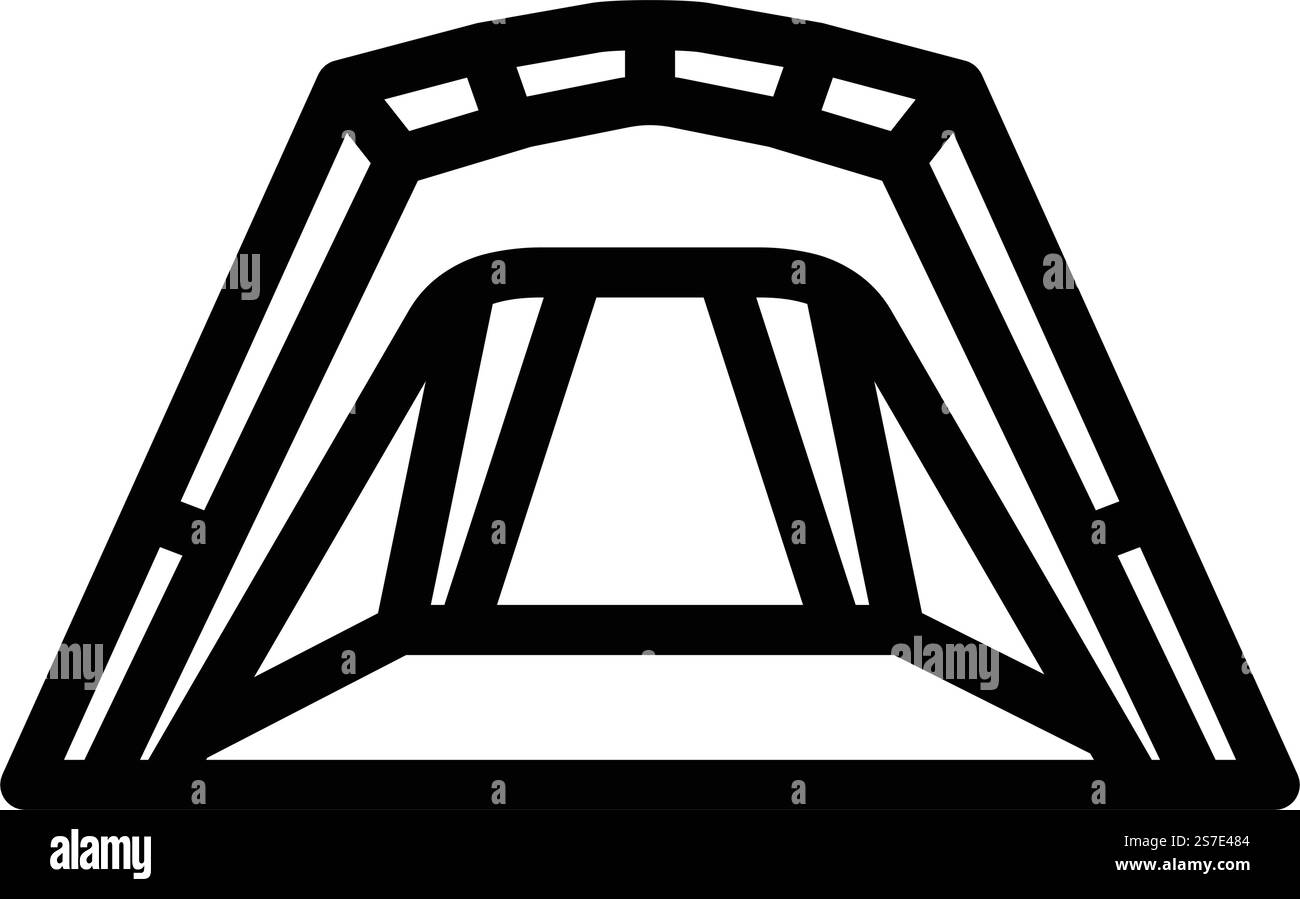 Ausrüstung Zelt Urlaub Linie Symbol Vektor. Ausrüstung Zelt Urlaub Schild. Schwarze Abbildung des isolierten Kontursymbols. Ausrüstung Zelt Urlaub Linie Symbol Vektor Illustration Stock Vektor