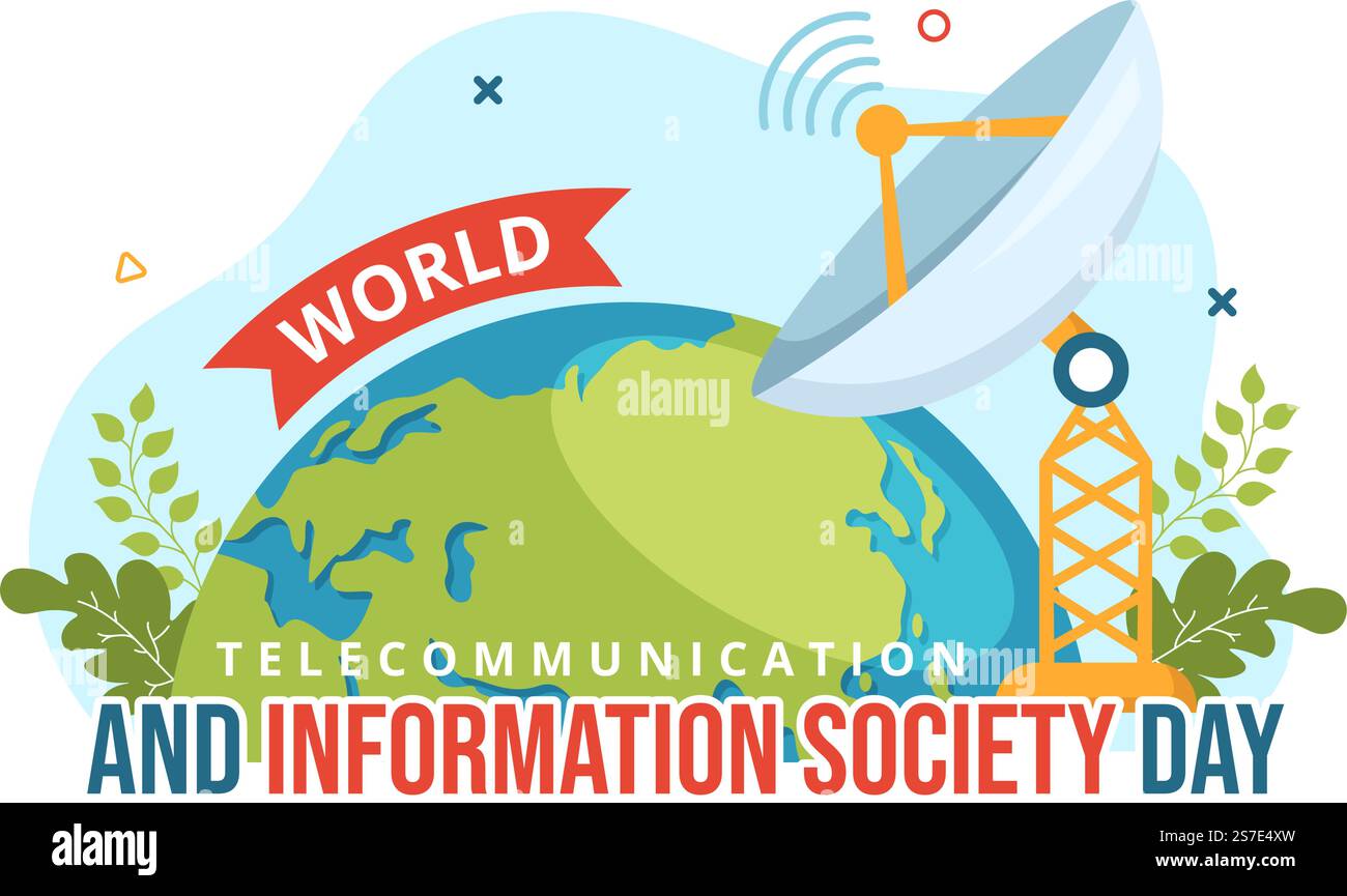 Welttag für Telekommunikation und Informationsgesellschaft am 17. Mai Illustration mit dem Kommunikationsnetzwerk der Erde in handgezeichneten Vorlagen Stock Vektor