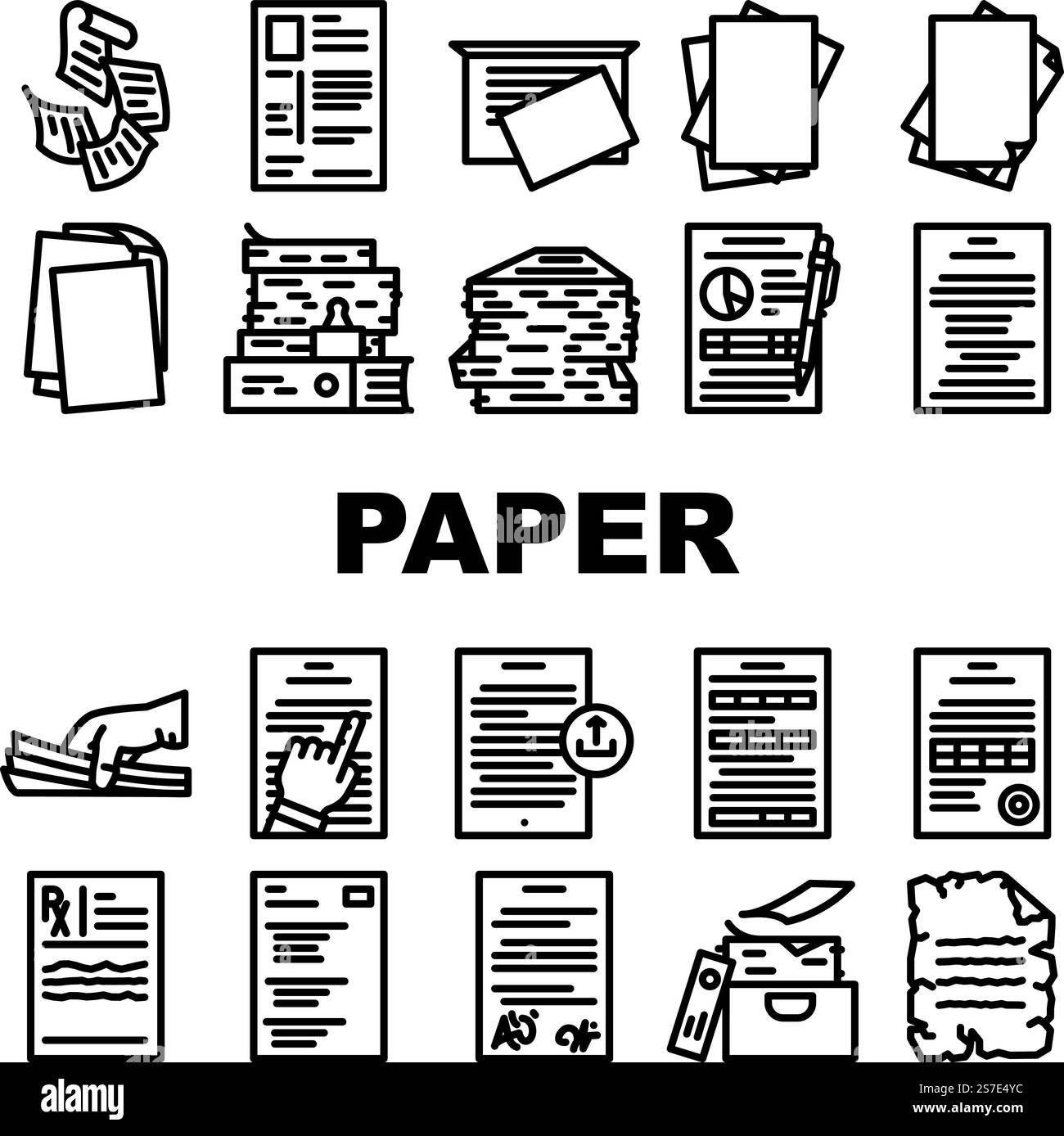 Papier weiß gerissene leere Symbole setzen Vektor. Blattseite, Grunge-Banner, Ripped Shadow, Rip Note, abstrakte Pappe, Nachrichtenpapier weiß gerissen leere schwarze Konturabbildungen. Papier weiß gerissene leere Symbole setzen Vektor Stock Vektor