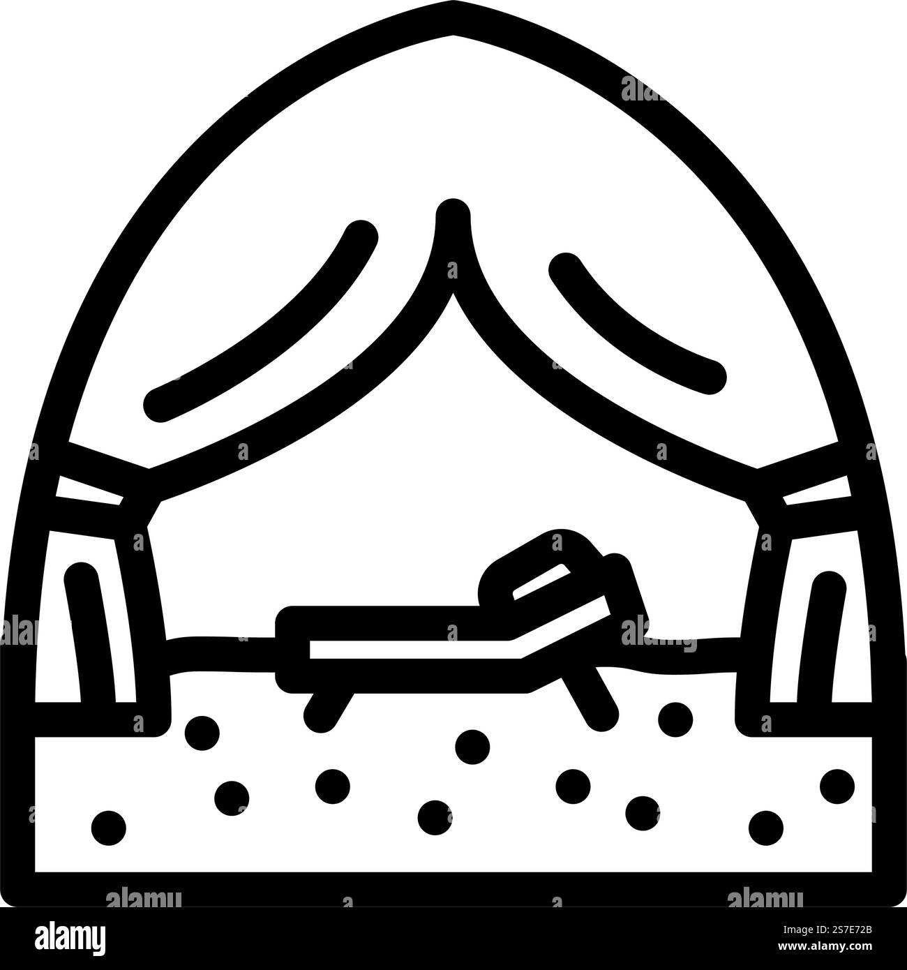 Erholungszelt Urlaub Linie Symbol Vektor. Erholungszelt Urlaubsschild. Schwarze Abbildung des isolierten Kontursymbols. Erholungszelt Urlaub Linie Symbol Vektor Illustration Stock Vektor
