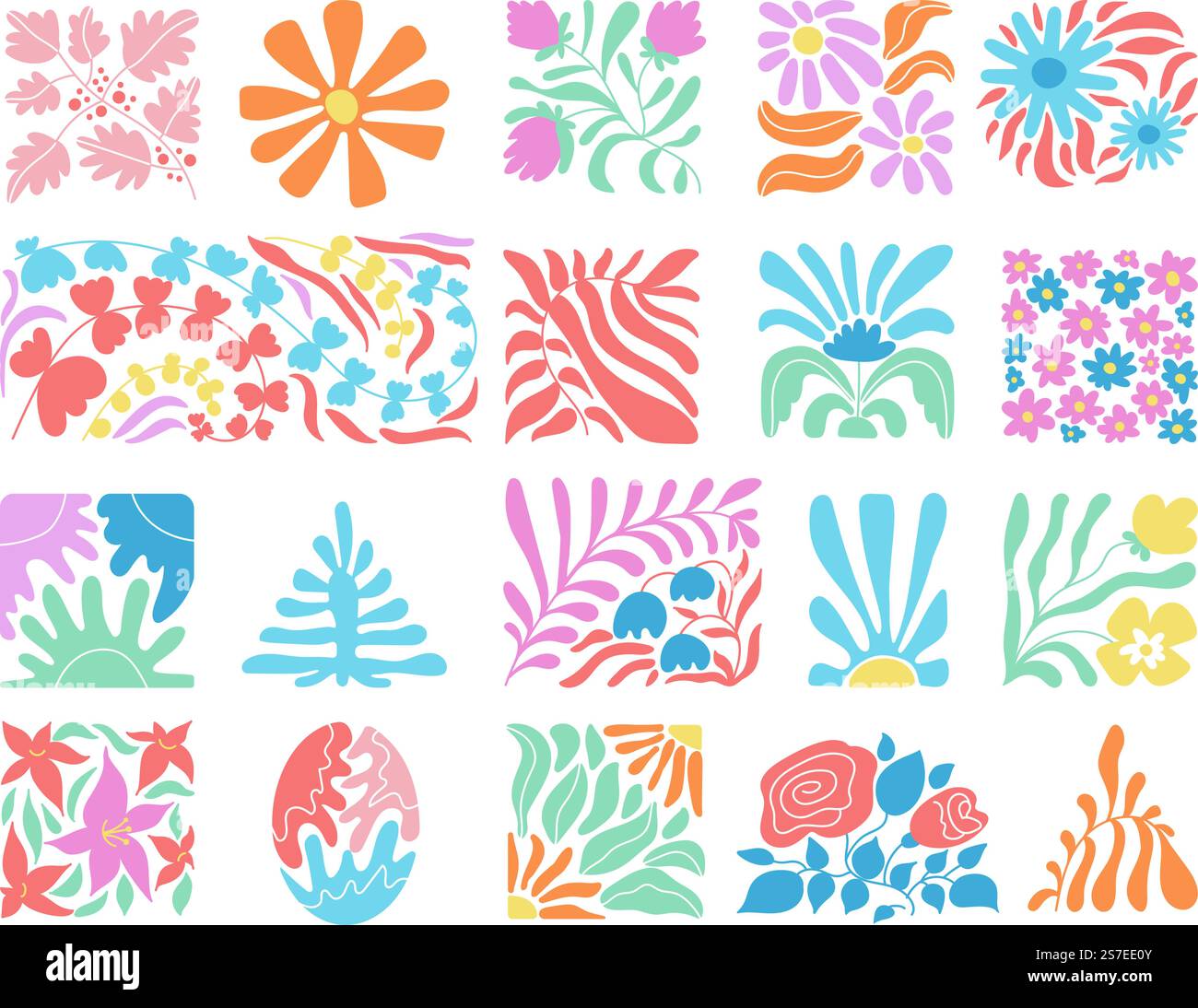 Moderne, dekorative, florale Elemente mit Doodle. Abstrakte zeitgenössische botanische Fliesen, von matisse inspiriertes Design. Trendige Blume, Blattvektormuster. Illustration eines Texturmusters mit floraler Kritzelzeichnung. Moderne, dekorative, florale Elemente mit Doodle. Abstrakte, zeitgenössische botanische Fliesen, stilvolles Design im Stil von matisse. Trendige Blume, Blätter anständige Vektormuster Stock Vektor