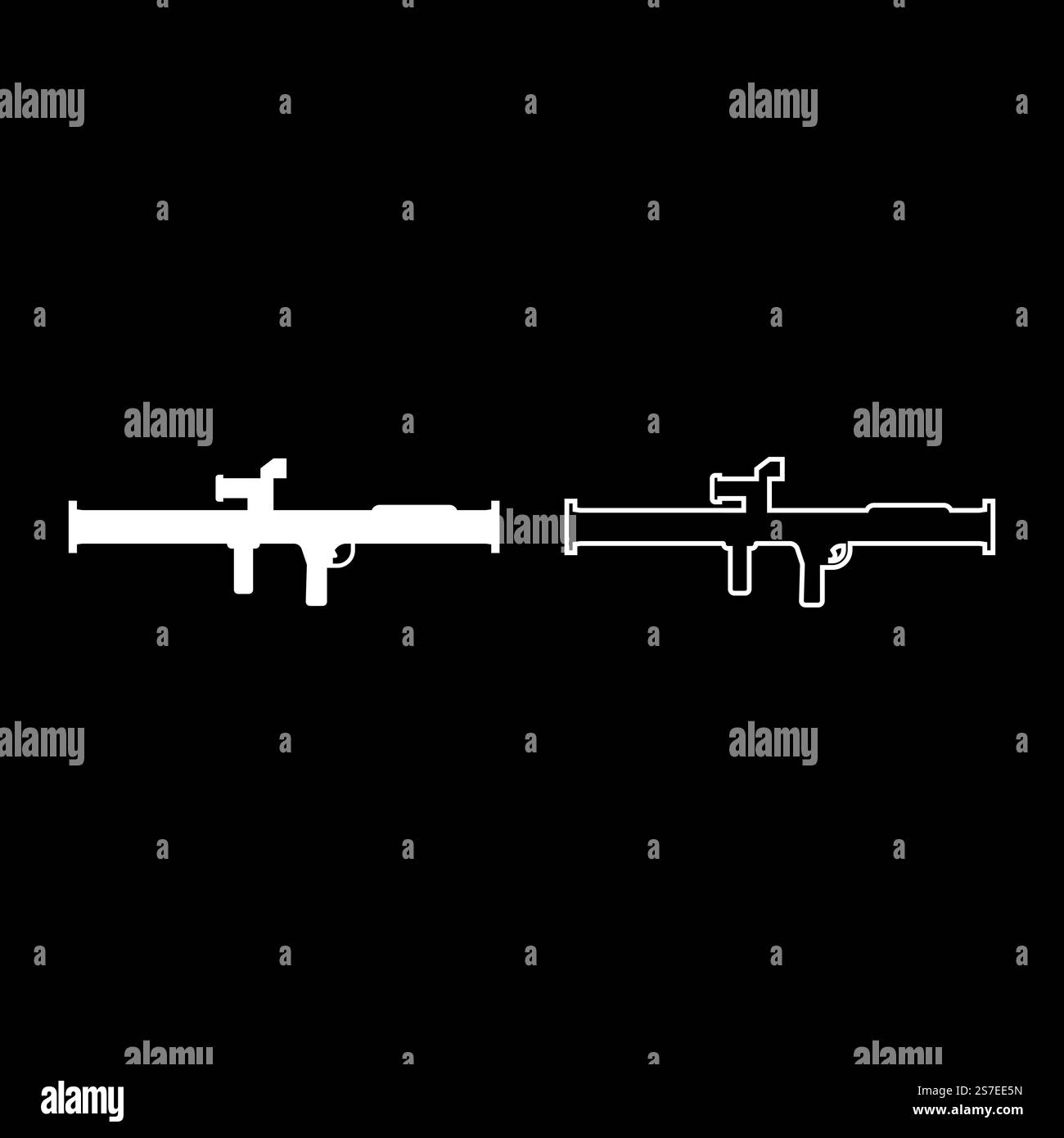 Speichern Sie Granatwerfer Bazooka Gun Raketensystem Set Symbol weiß Farbe Vektor Illustration Bild einfache feste Füllung Umrisslinie dünne flache Art. Speichern Sie Granatwerfer Bazooka Gun Raketensystem Set Symbol weiß Farbe Vektor Illustration Bild Solid füllen Umrisslinie dünn flach Stil Stock Vektor