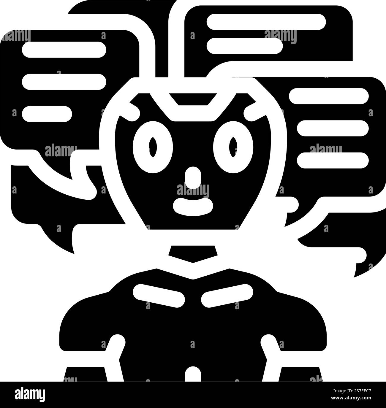 Konversations-Chat-Bot Glyph-Symbolvektor. Chat-Bot-Zeichen für Unterhaltung. Isolierte Symboldarstellung. Konversations-Chat-Bot-Glyph-Symbol-Vektor-Illustration Stock Vektor