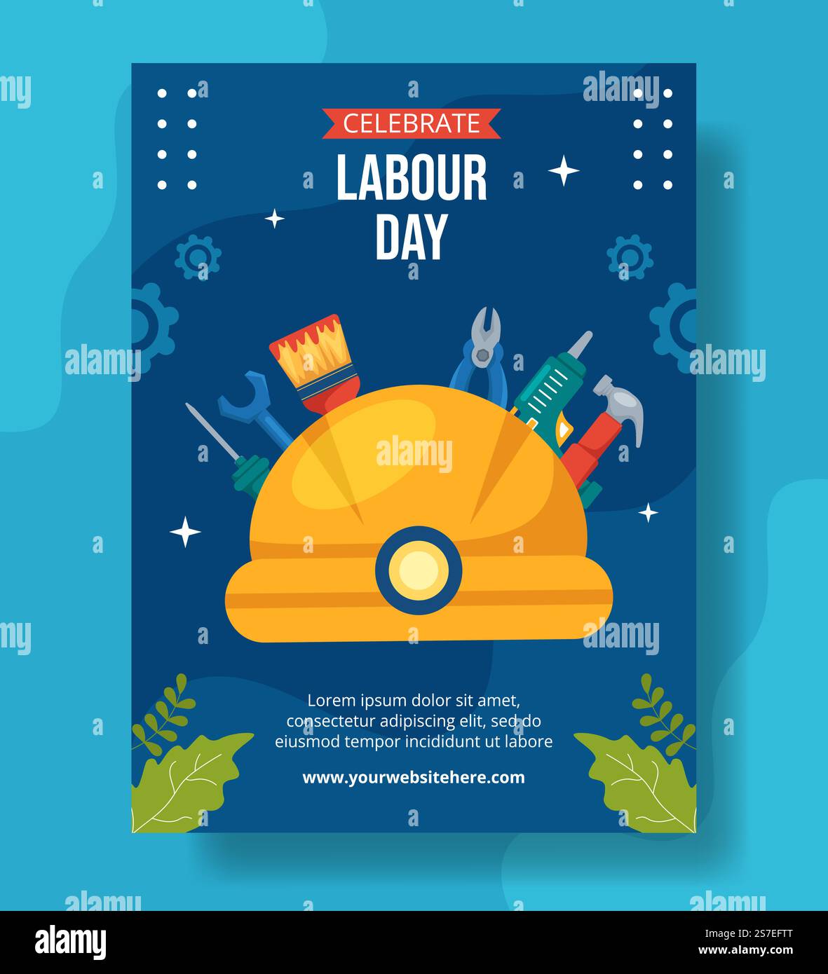 Happy Labor Day Vertikales Poster Flache, Handgezeichnete Vorlagen Hintergrunddarstellung Stock Vektor