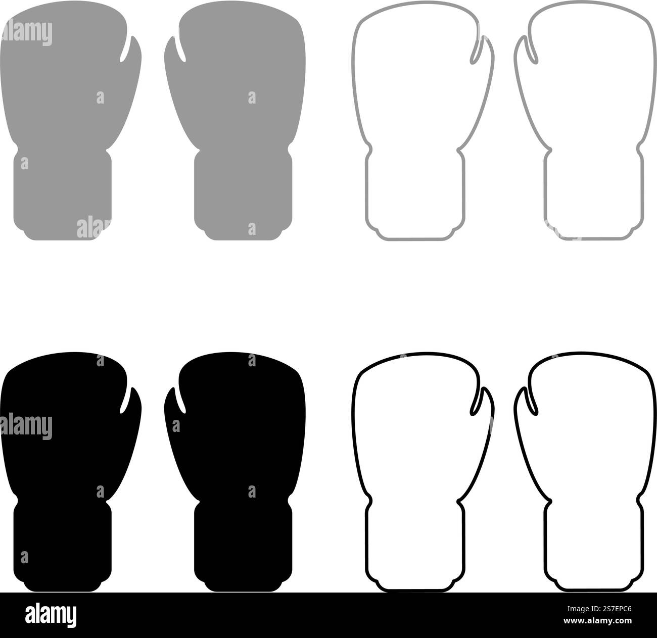 Box Handschuhe Paar Faustschutz Ausrüstung Sportbekleidung für Punsch Workout Sport Set Symbol grau schwarz Farbe Vektor Illustration Bild einfache Vollfüllung Umriss Kontur Linie dünn flach Stil. Box Handschuhe Paar Faustschutz Ausrüstung Sportbekleidung für Punsch Workout Sport Set Symbol grau schwarz Farbe Vektor Illustration Bild Solid Füllung Umriss Linie dünn flach Stil Stock Vektor