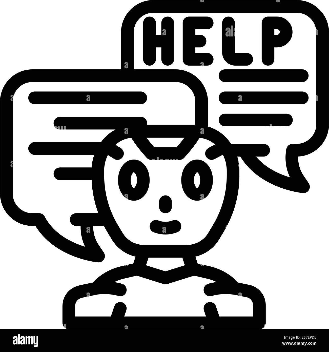 Hilfe Chat Bot Line Symbolvektor. Helfen Sie Chat Bot zu unterzeichnen. Schwarze Abbildung des isolierten Kontursymbols. Hilfe Chat Bot Line Symbol Vektor Illustration Stock Vektor