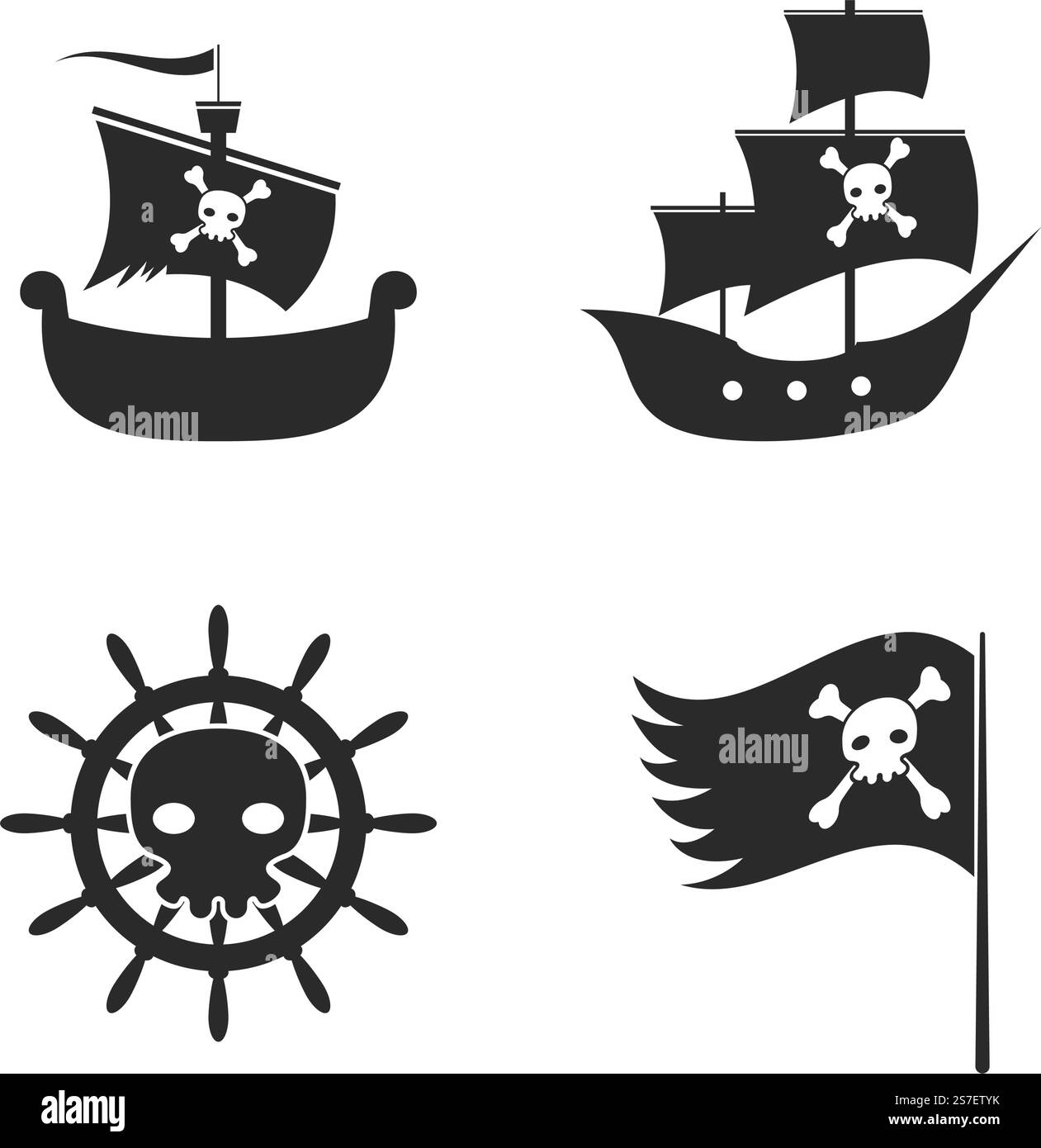 Piratenschiff Logo-Symbol Vektor flache Design-Vorlage Stock Vektor