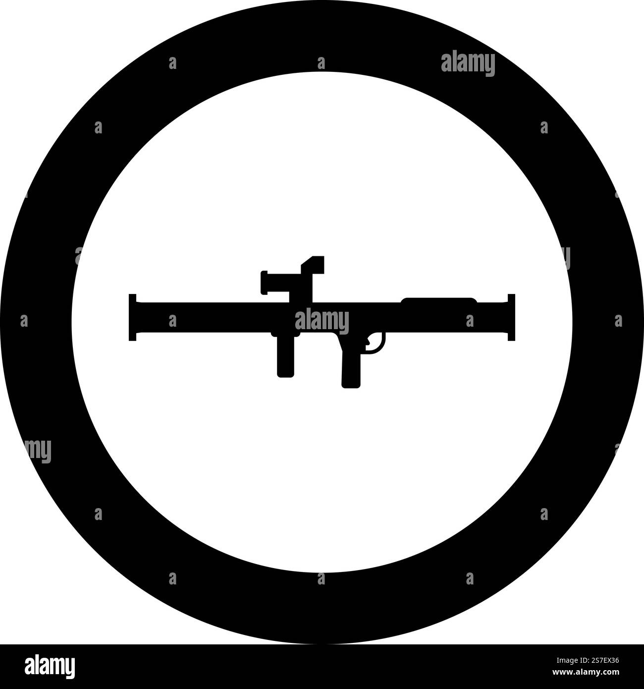 Speichern Sie Granatwerfer Bazooka Gun Raketensystem Symbol im Kreis rund schwarz Farbe Vektor Illustration Bild solide Umriss Stil einfach. Speichern Sie Granatwerfer Bazooka Gun Raketensystem Symbol im Kreis rund schwarz Farbe Vektor Illustration Bild Solid Umriss Stil Stock Vektor