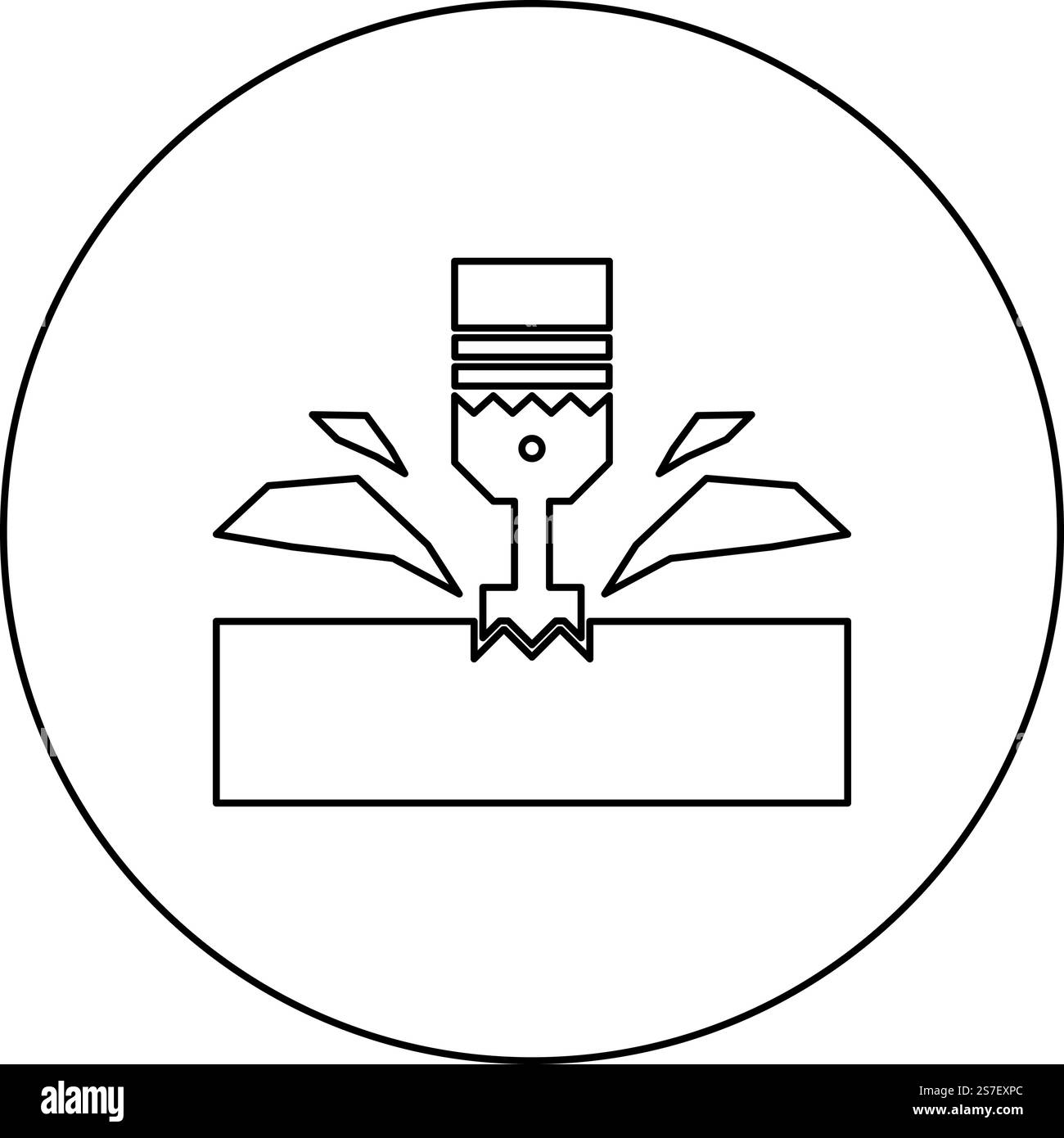 CNC-Fräsmaschine Material Metallbearbeitungsschneider Stößel Metallbearbeitung Industrie Drehmaschine Tauchgang Elektrowerkzeug Technologie Werkzeuge Schnitzen Späne Symbol im Kreis rund schwarz Farbe Vektor Illustration Bild Umriss Kontur Linie dünn Stil einfach. CNC-Fräsmaschine Material Metallbearbeitungsschneider Stößel Metallbearbeitung Industrie Drehmaschine Tauchgang Elektrowerkzeug Technologie Werkzeuge Schnitzen Späne Symbol im Kreis rund schwarz Farbe Vektor Illustration Bild Umriss Kontur Linie dünne Art Stock Vektor