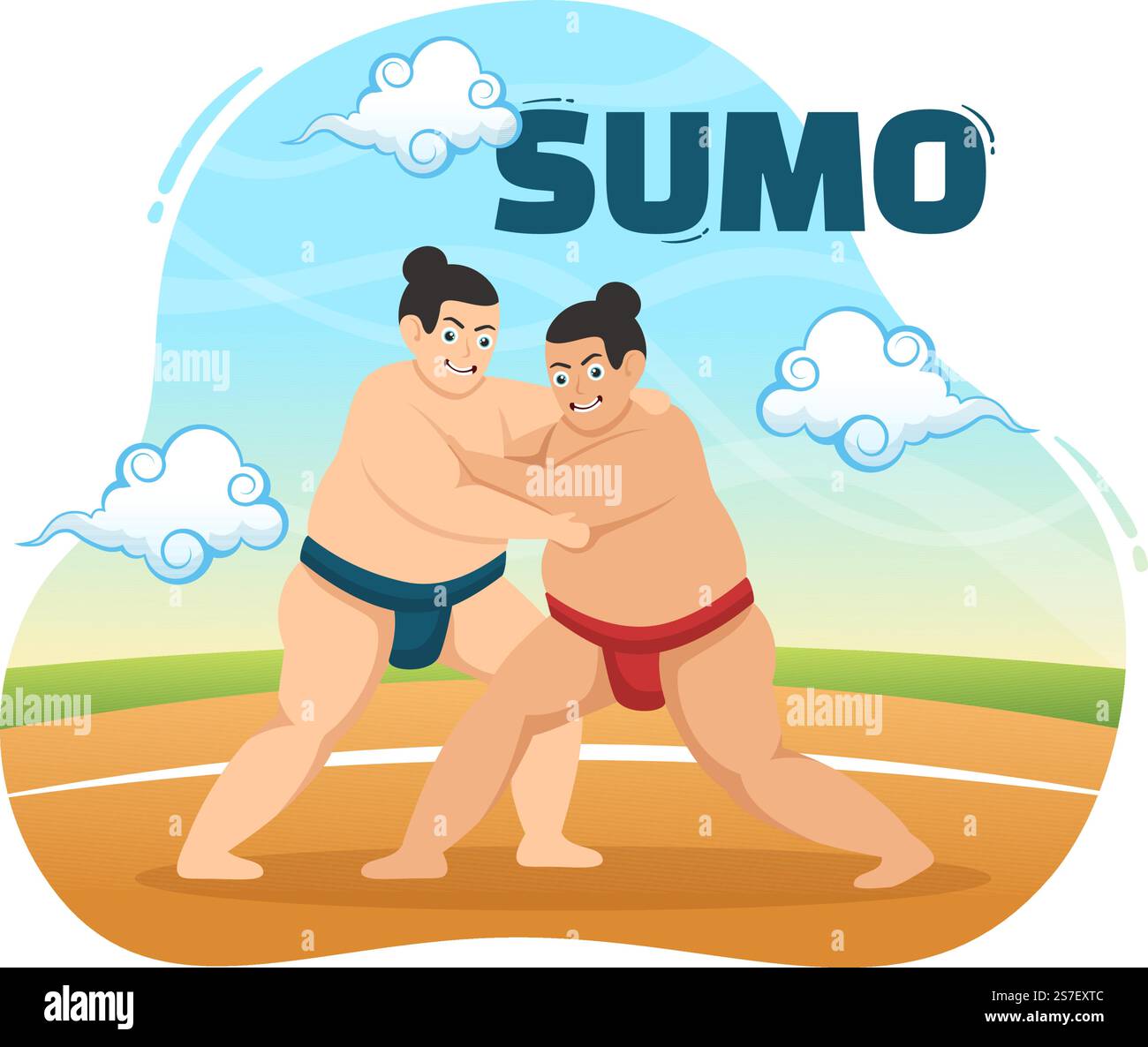 Sumo Wrestler Illustration mit Kampfsport gegen traditionelle japanische Kampfkunst und sportliche Aktivitäten in flachen, handgezeichneten Landing-Page-Vorlagen für Cartoons Stock Vektor