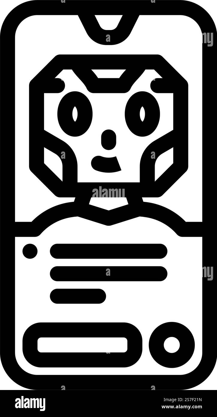 Mobile Chat Bot Line-Symbolvektor. Bot-Zeichen für mobilen Chat. Schwarze Abbildung des isolierten Kontursymbols. Vektorgrafik des Mobile Chat Bots Stock Vektor