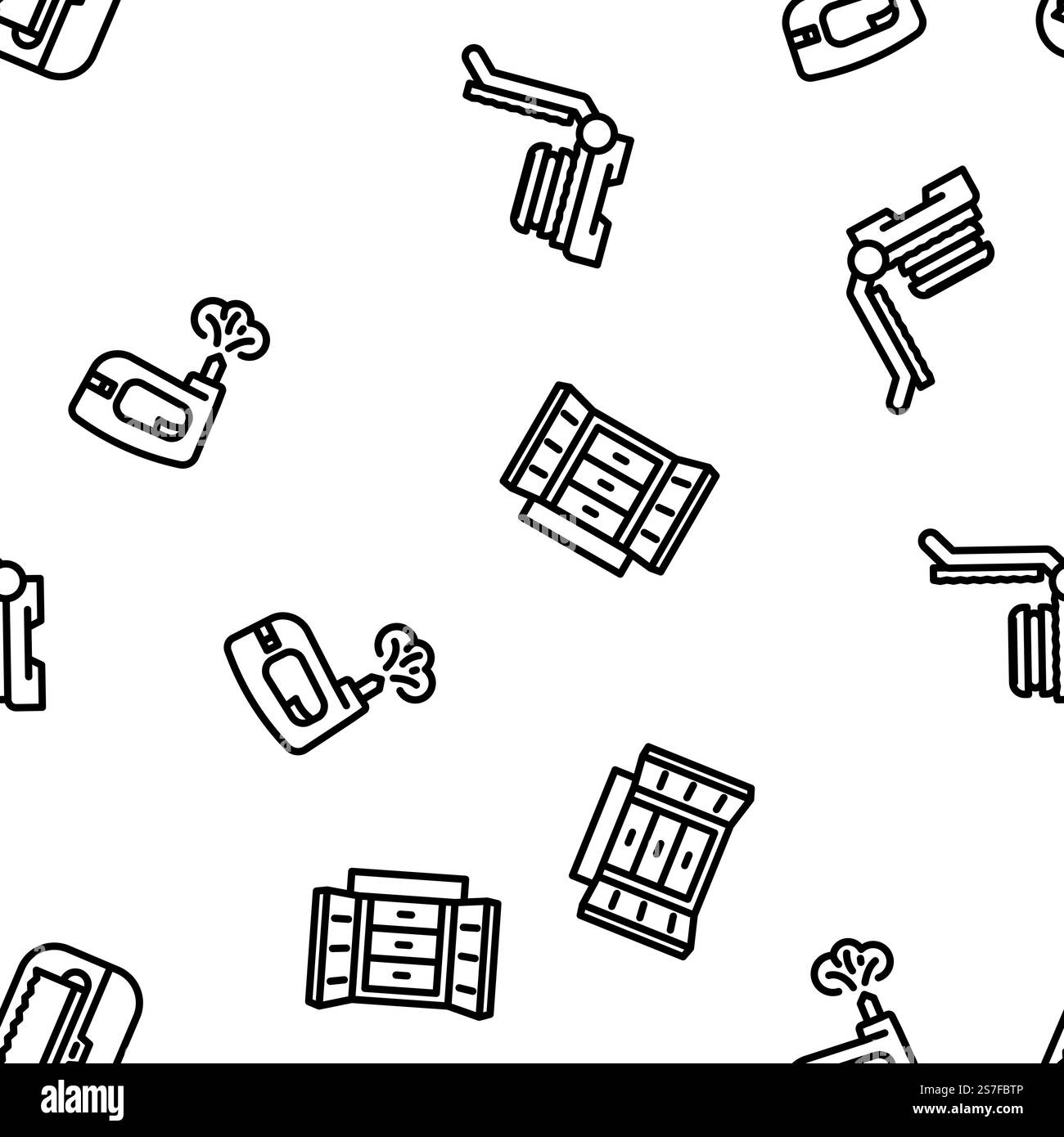 Haus Innenhaus Design Vektor nahtlose Muster dünne Linie Illustration. Zuhause Innenraum Haus Design Vektor nahtlose Muster Stock Vektor