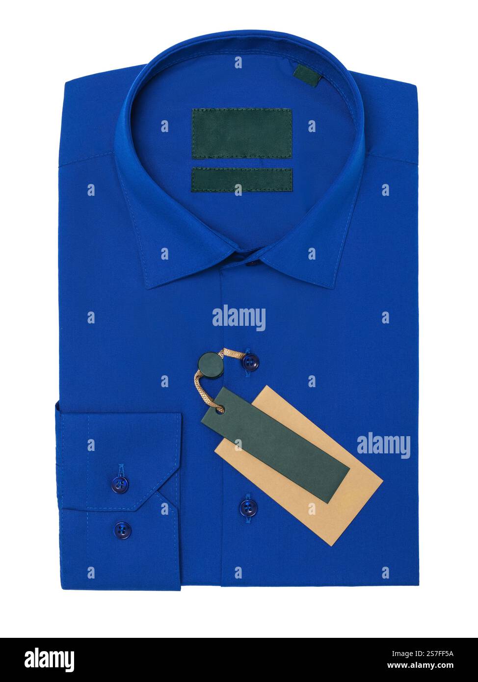 Inkyblau gefaltetes Langarmshirt für Herren, isoliert vor weißem Hintergrund, Draufsicht, Vorlage für Designer Stockfoto
