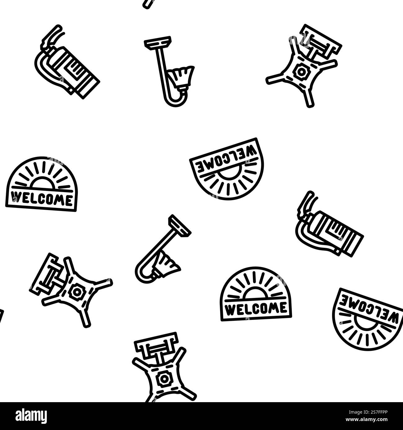 Haus Innenhaus Design Vektor nahtlose Muster dünne Linie Illustration. Zuhause Innenraum Haus Design Vektor nahtlose Muster Stock Vektor