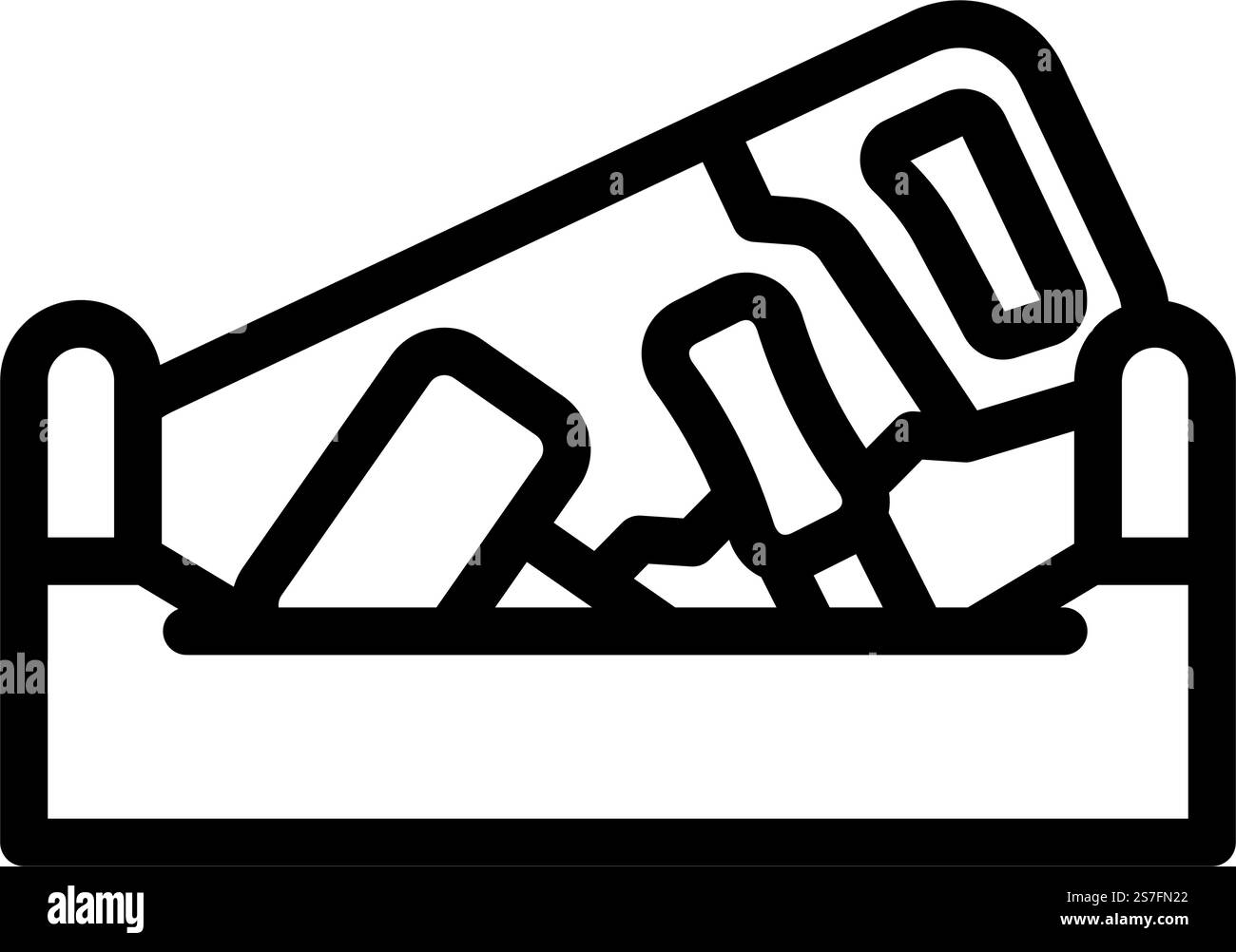 Spielzeug Werkzeuge Baby Linie Symbol Vektor. Spielzeug-Werkzeuge Babyschild. Schwarze Abbildung des isolierten Kontursymbols. Spielzeug Werkzeuge Baby Linie Symbol Vektor Illustration Stock Vektor