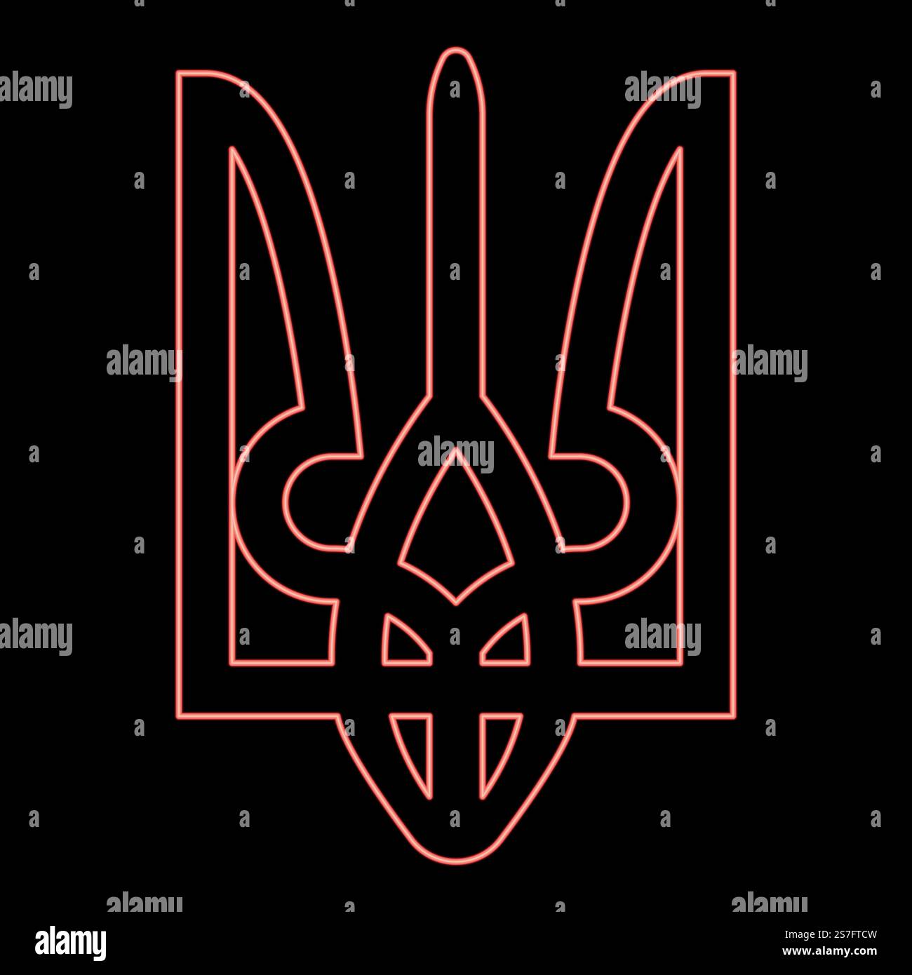 Neon ukraine Wappen nationales Emblem Siegel ukrainisches Staatssymbol Zeichen rote Farbe Vektor Illustration Bild flache Art Licht. Neon ukraine Wappen nationales Emblem Siegel ukrainisches Staatssymbol Zeichen Trident Tryzub rote Farbe Vektor Illustration Bild flach Stil Stock Vektor
