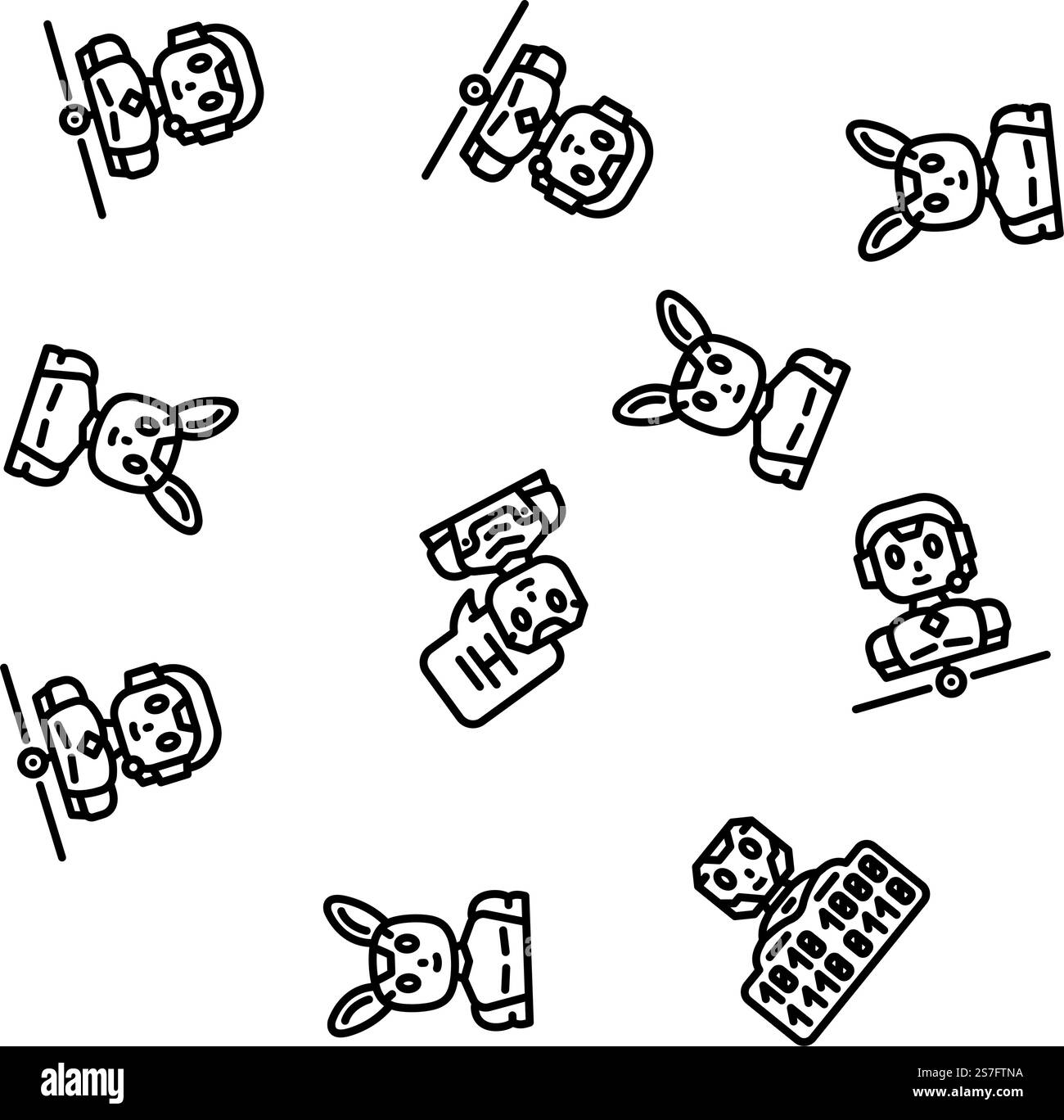 Chatbot Roboter Service Vektor nahtlose Muster dünne Linie Illustration. Nahtloses Muster für Chat-Bot-Roboter-Service-Vektor Stock Vektor