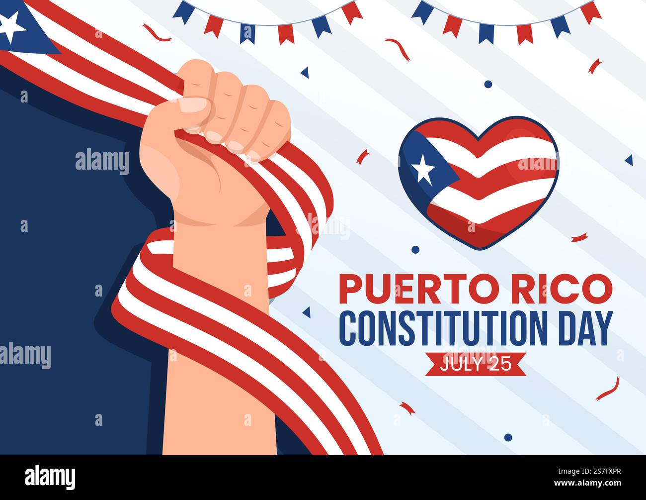 Happy Puerto Rico Constitution Day Vector Illustration with Waving Flag in Flat Cartoon Hand Drawn for Landing Page Background Templates Stock Vektor
