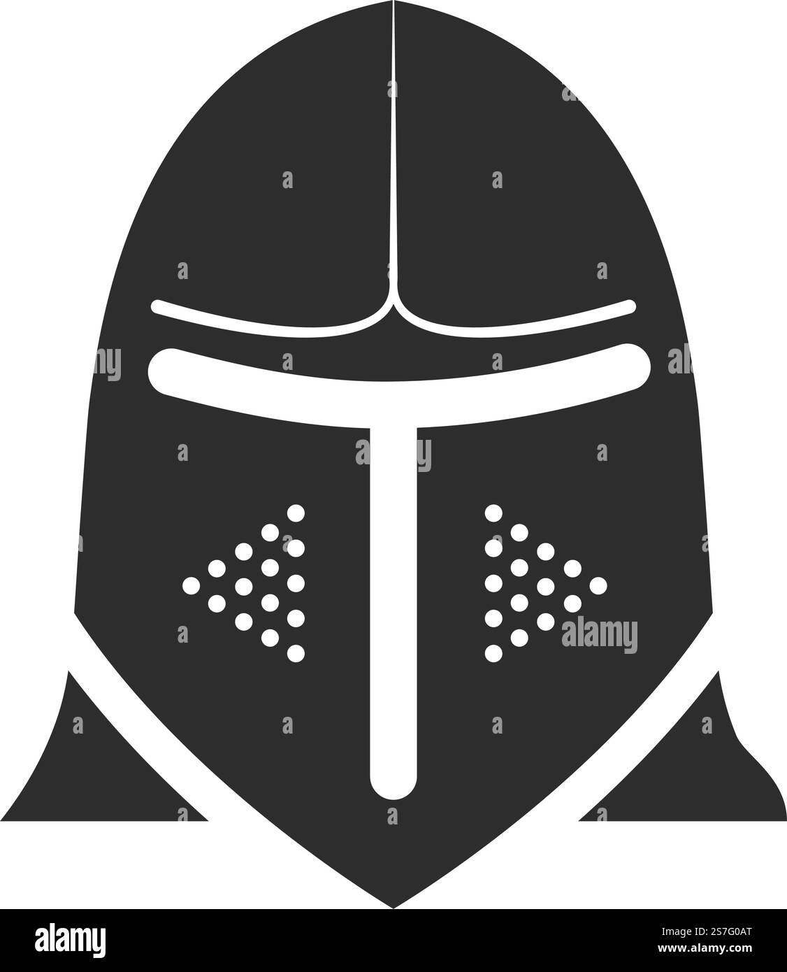 Schutzhelm aus Metall für Kämpfer, römische oder griechische Kämpfer. Maske zum Schutz vor Wunden und Verletzungen. Mittelalterliche oder antike Krieger- oder Ritterausrüstung isolierte monochrome Ikone. Vektor in abgewickelter Form. Helm des Ritters oder Kriegers, Kampfausrüstung Stock Vektor