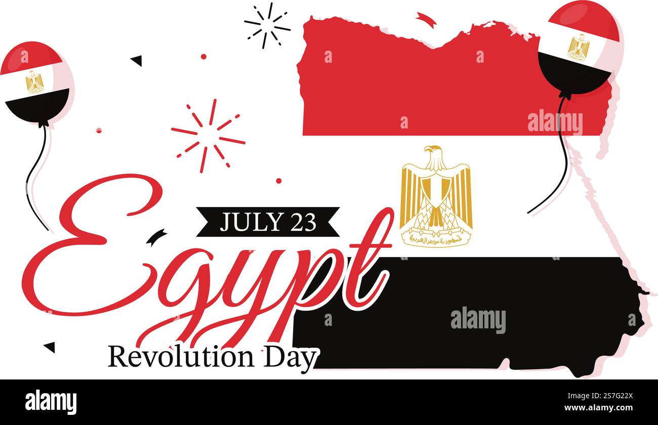 Ägyptische Revolution Day Vector Illustration am 23. Juli mit Waving Flag Background in National Holiday Flat Cartoon handgezeichnete Landing Page Templates Stock Vektor
