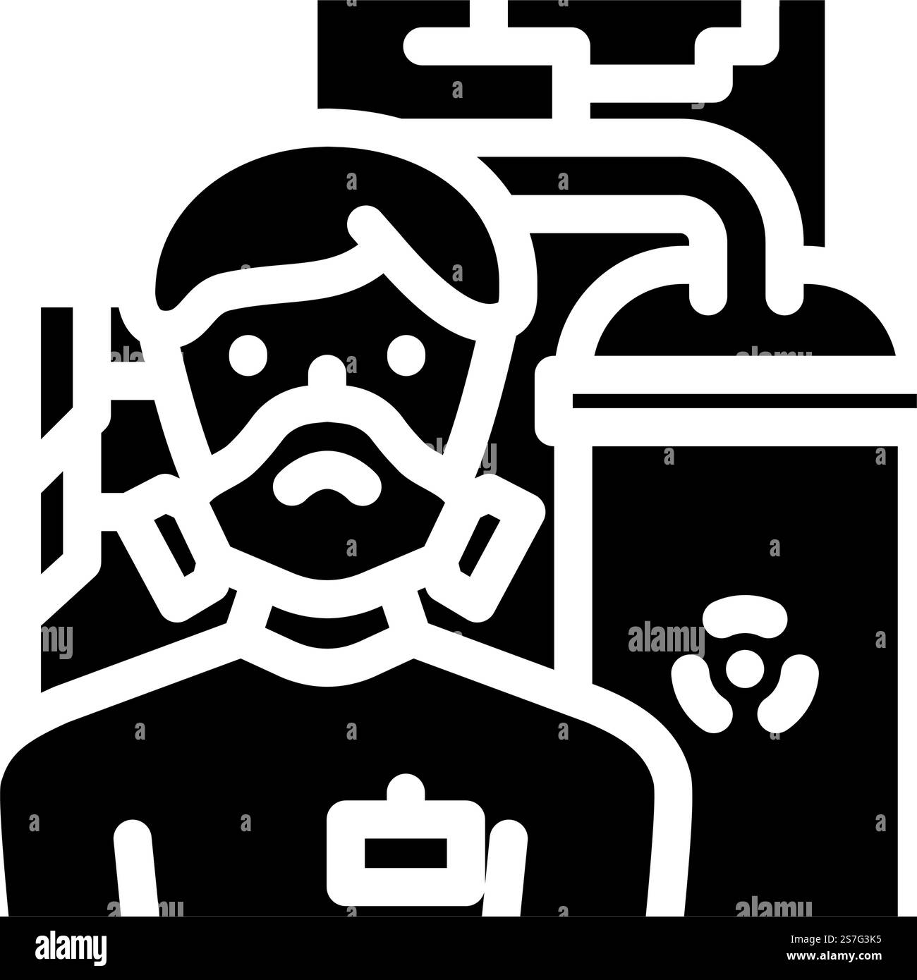 Kernkraftwerk Arbeiter Energie Glyphe Icon Vektor. Energiezeichen für Kraftwerksarbeiter. Isolierte Symboldarstellung. Kernkraftwerk Arbeiter Energie Glyphe Symbol Vektor Illustration Stock Vektor