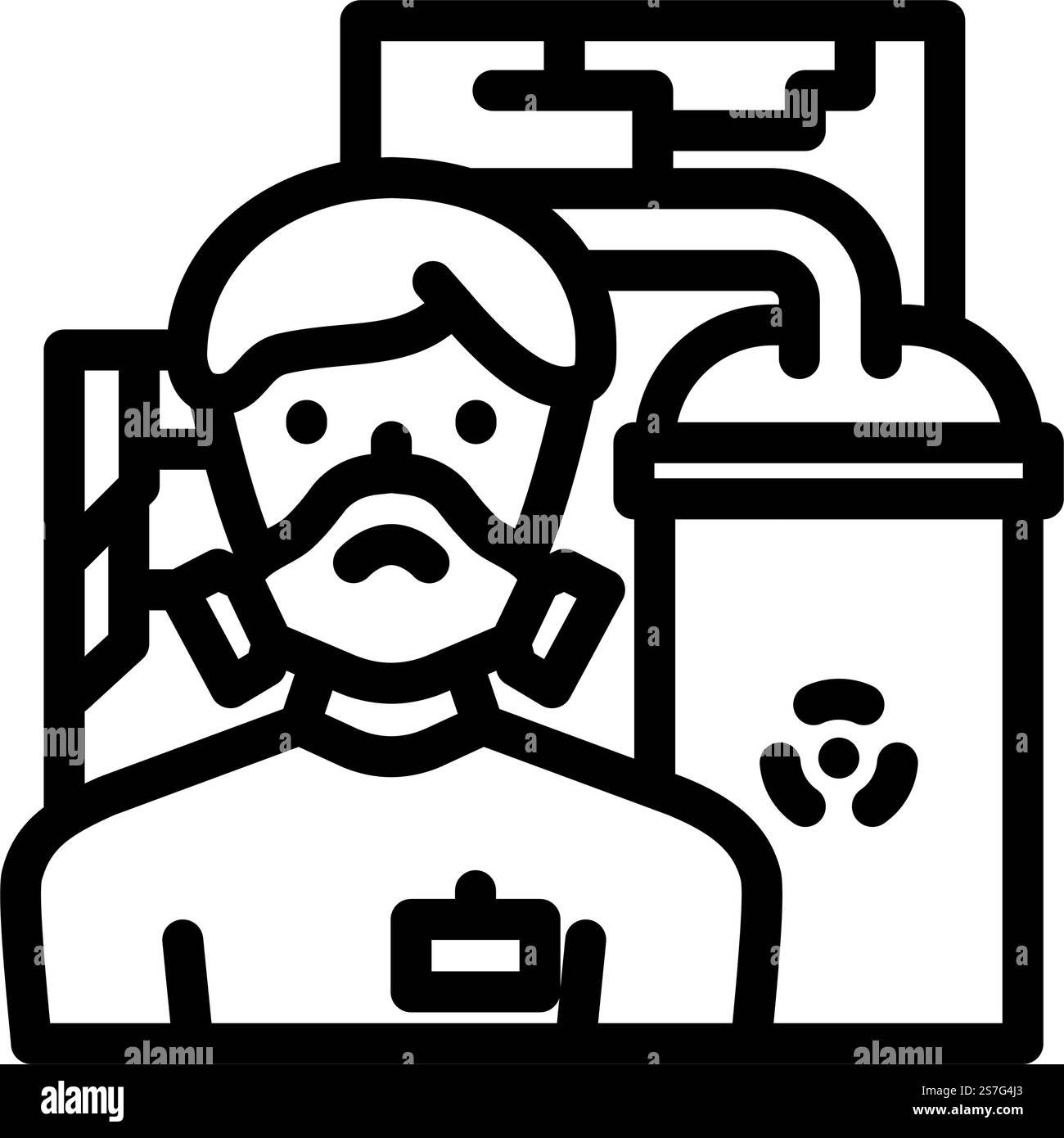 Kernkraftwerk Arbeiter Energielinie Symbolvektor. Energiezeichen für Kraftwerksarbeiter. Schwarze Abbildung des isolierten Kontursymbols. Kernkraftwerk Arbeiter Energielinie Symbol Vektorillustration Stock Vektor