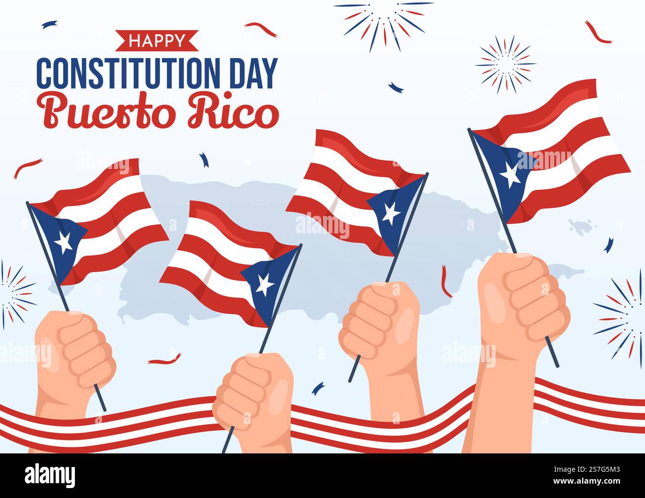 Happy Puerto Rico Constitution Day Vector Illustration with Waving Flag in Flat Cartoon Hand Drawn for Landing Page Background Templates Stock Vektor