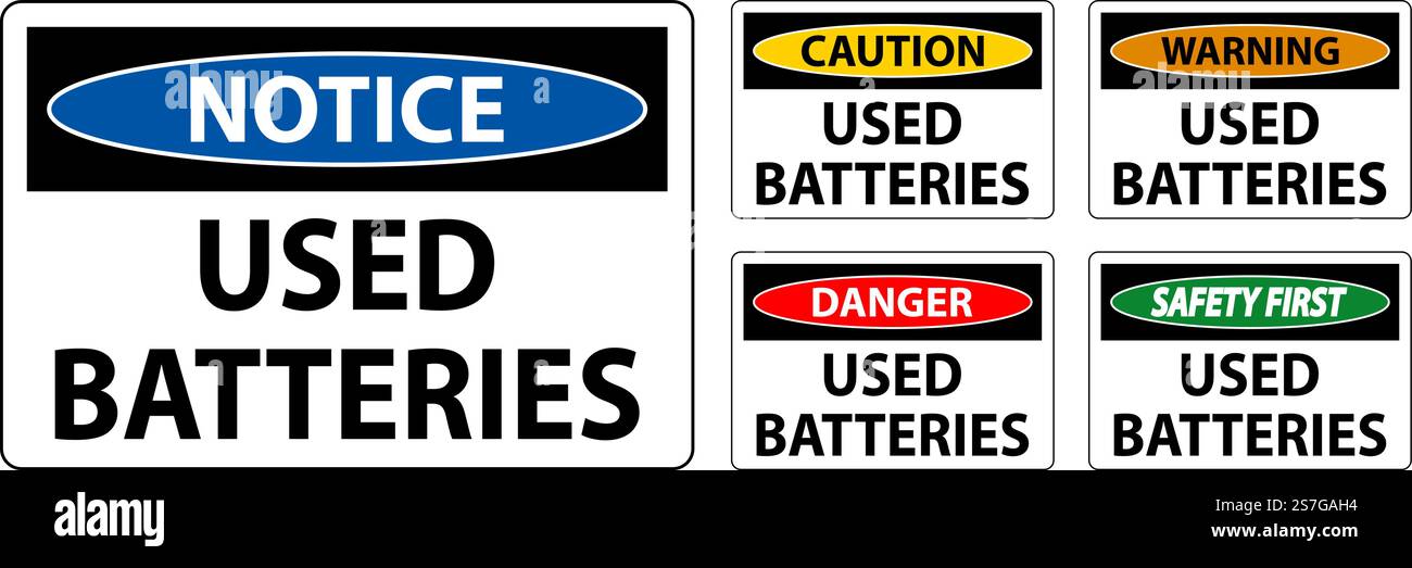 Warnschild „Alte Batterien“ Auf Weißem Hintergrund Stock Vektor