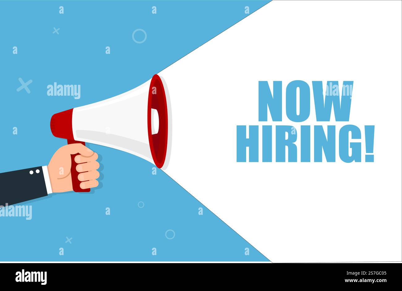 Hand hält Megafon und Ankündigung wir stellen. Vektorgrafiken. Stock Vektor