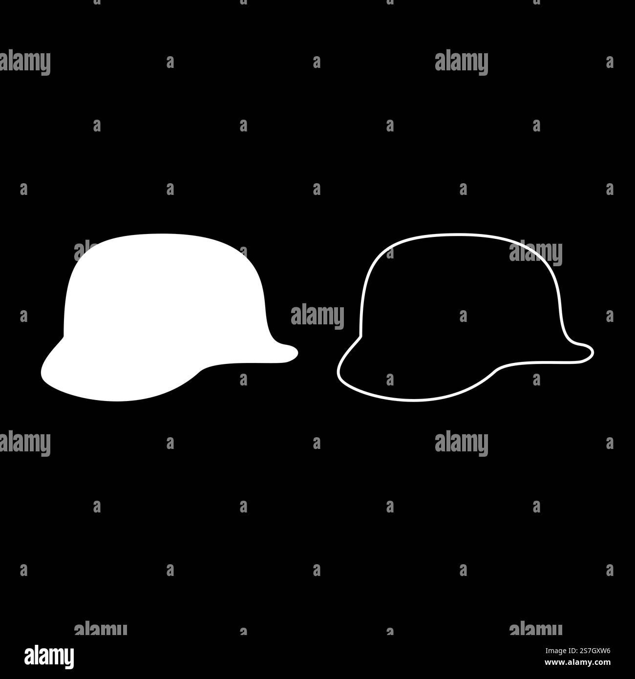 Deutscher Helm des Zweiten Weltkriegs stahlhelm ww2 Set Icon weiß Farbe Vektor Illustration Bild einfache Vollfüllung Umriss Kontur Linie dünn flach Stil. Deutscher Helm des Zweiten Weltkriegs stahlhelm ww2 Set Icon weiß Farbe Vektor Illustration Bild Solid füllen Umrisslinie dünn flach Stil Stock Vektor