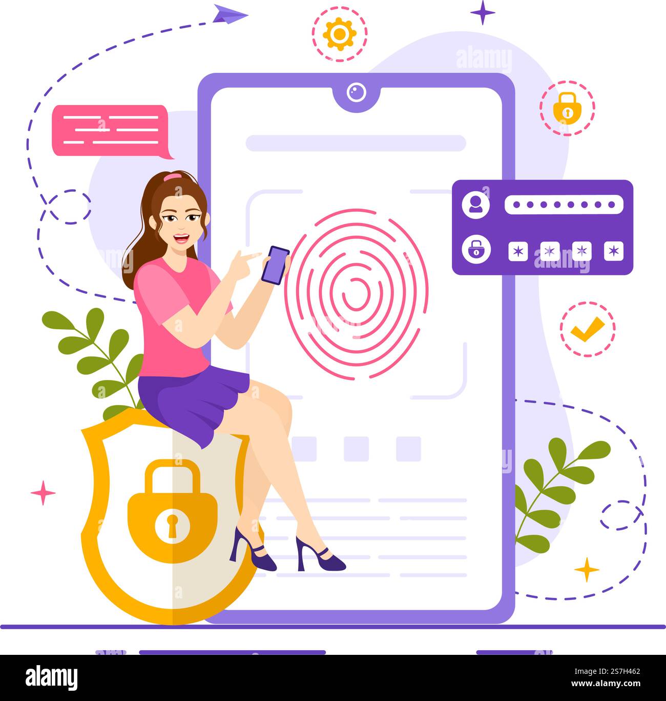 Identifizierungsvektor Darstellung eines Personalausweises mit Foto, Dokument und Informationen im Face ID System Flat Cartoon handgezeichnete Vorlagen Stock Vektor