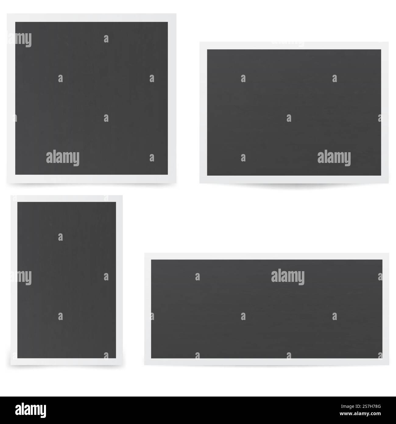 Schwarze Bilderrahmen. Mockup von Rahmen im Retro-Stil mit verschiedenen Schatten. Modell von Rahmen im Retro-Stil. Schwarze Bilderrahmen. Stock Vektor