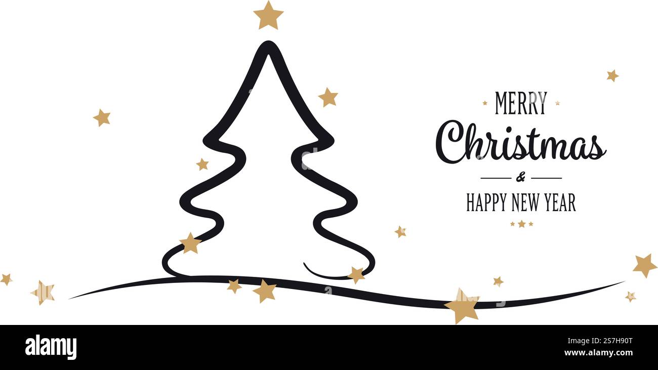 weihnachtsbaum goldene Sterne Grüße weißer Hintergrund Stock Vektor