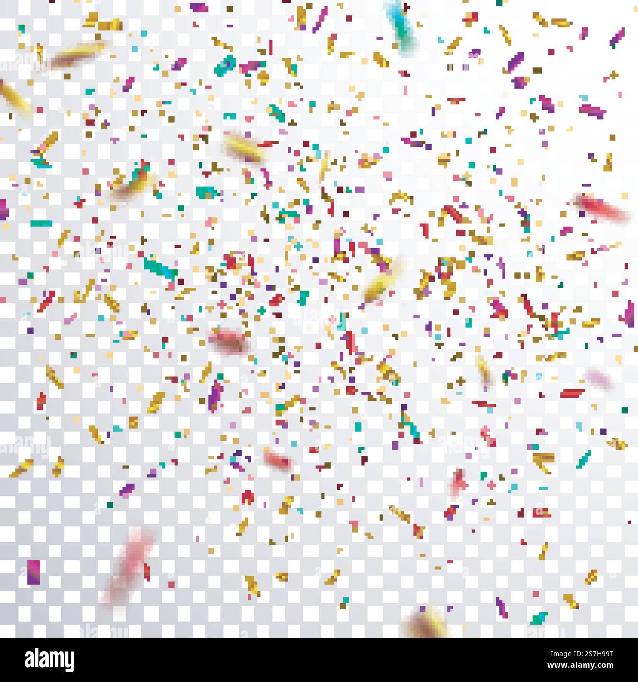 Festliche, mehrfarbige Konfetti isoliert auf transparentem Hintergrund Stock Vektor