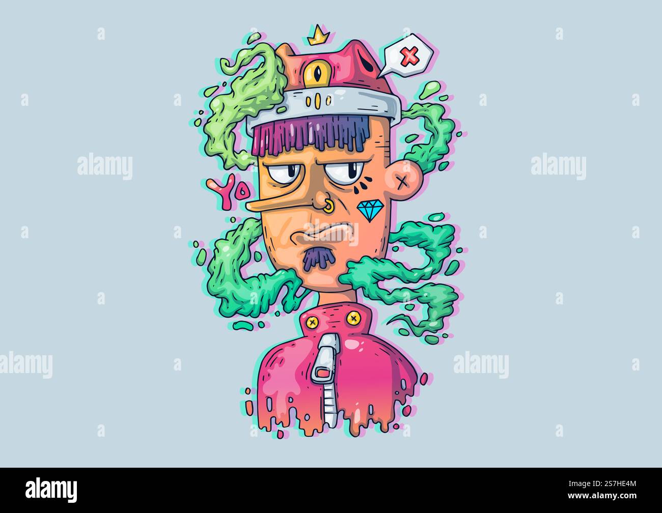 Kreative Cartoon-Illustration. Junger Mann in modischer Kleidung Stock Vektor