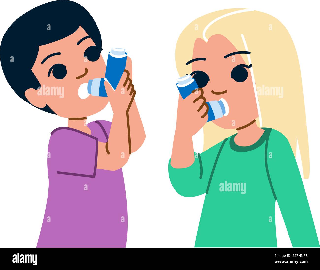 Asthma-Kid-Vektor. Vernebler Kind, Inhalator Mädchen, Atemwegskrankheit, Personenfieber, Grippe Husten Asthma Kind Charakter. Leute flache Zeichentrickgrafik Illustration. Asthma-Kid-Vektor Stock Vektor
