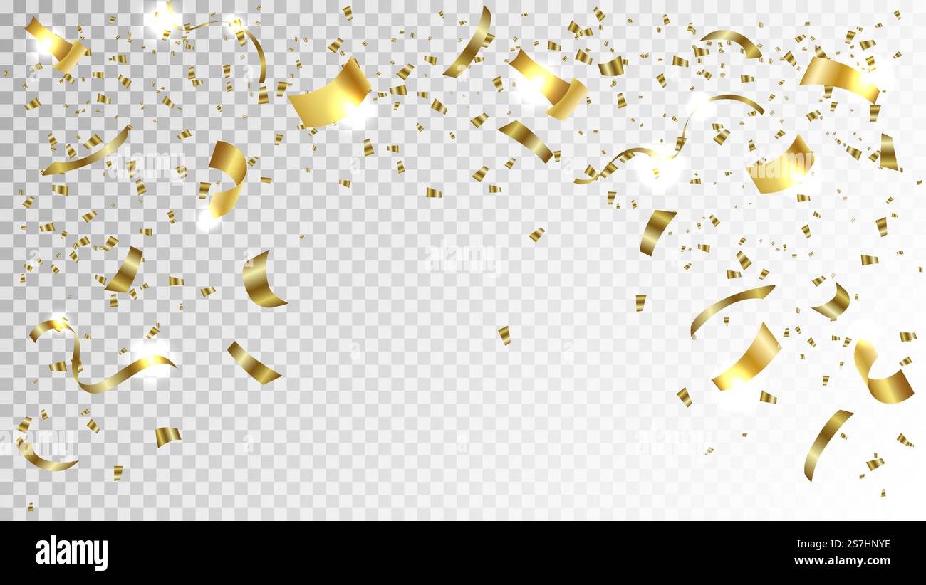 Goldener Konfetti-Hintergrundvektor. Helles festliches Lametta in goldener Farbe. Goldener Konfetti-Hintergrund Stock Vektor