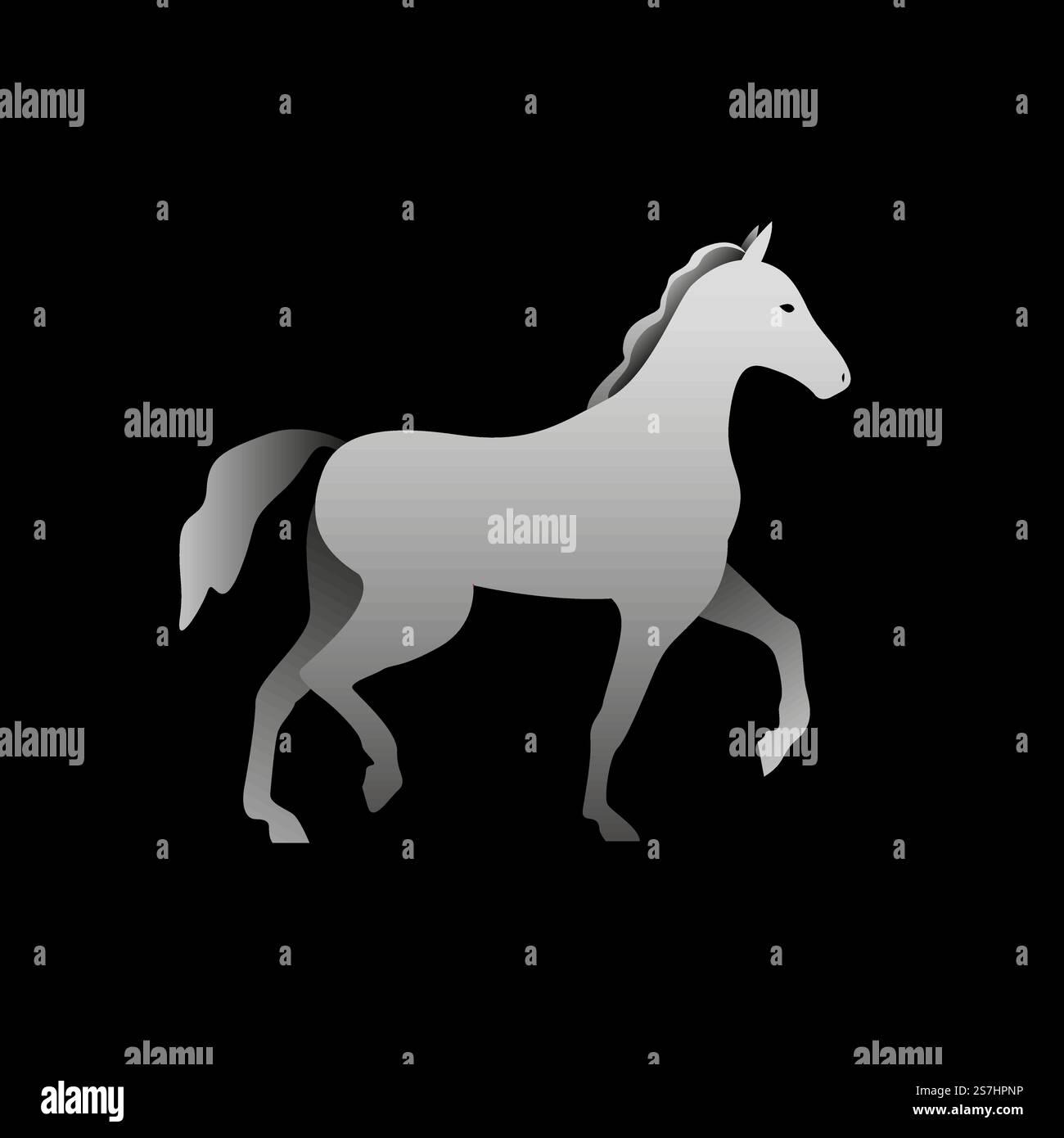 Silhouette eines grauen Pferdes stehend. Seitenansicht des Pferdes. Stock Vektor