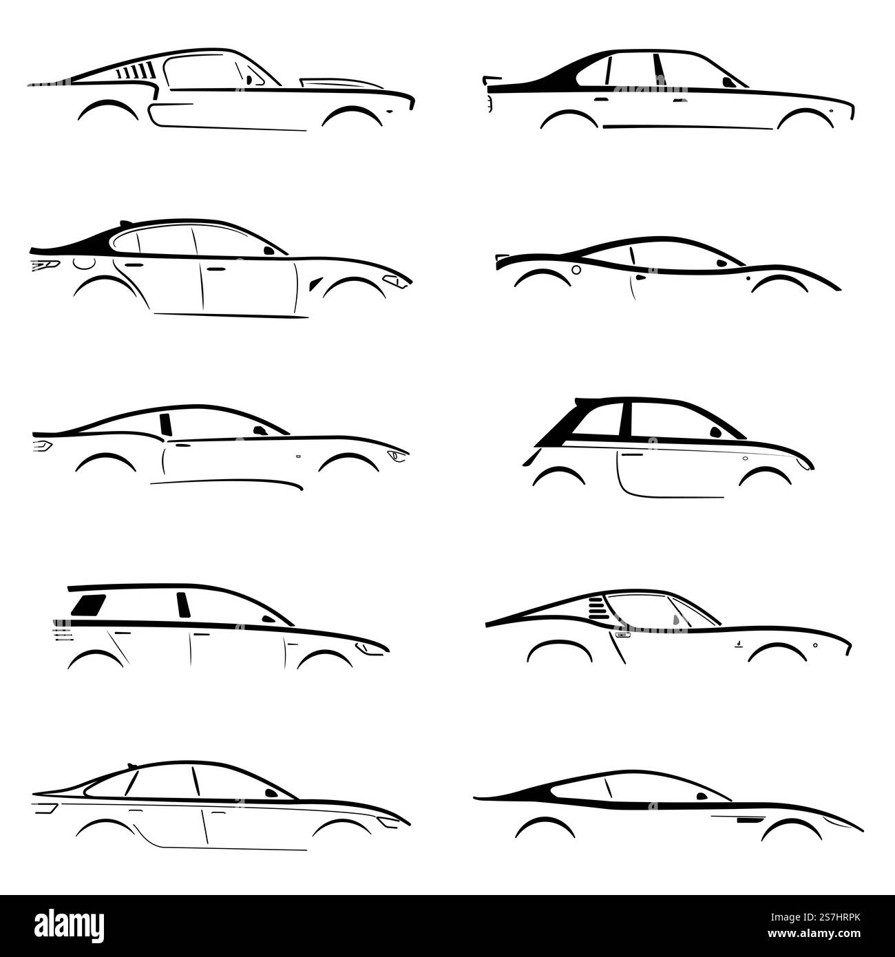 Set Concept Black Car Silhouette auf weißem Hintergrund. Vektorsammlung. . Set Concept Black Car Silhouette Stock Vektor