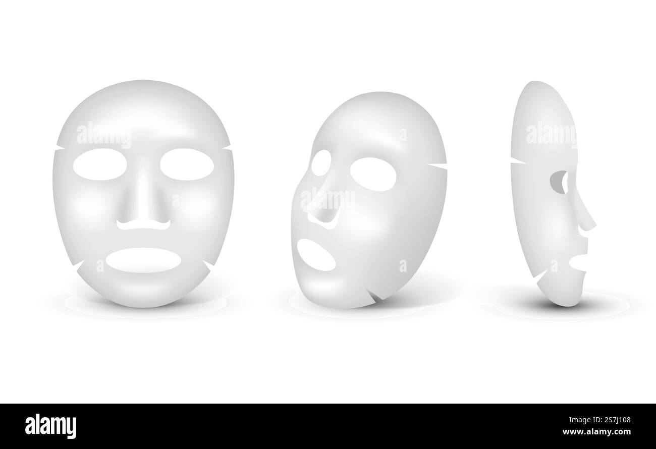 Kosmetische Maske. Weiße Frau realistische Maske des Gesichtsvektors Schönheitssalons Symbole. Gesichtspflege Gesichtsmaske, Schönheitsreinigung und feuchtigkeitsspendende Illustration. Kosmetische Maske. Weiße Frau realistische Maske des Gesichtsvektors Schönheitssalons Symbole Stock Vektor