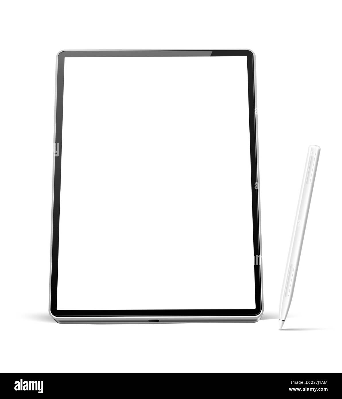 Realistischer Tablet-Computer mit weißem Stift für digitale Kunst und Skizziermockup. Vector blank Tablet-pc mit Eingabestift. Mobiles 3D-Gerät mit Touchscreen. Digitales Multimedia-Gerät mit leerem Bildschirm. Vektor-realistisches Tablet mit Stylus Pen-Modell Stock Vektor