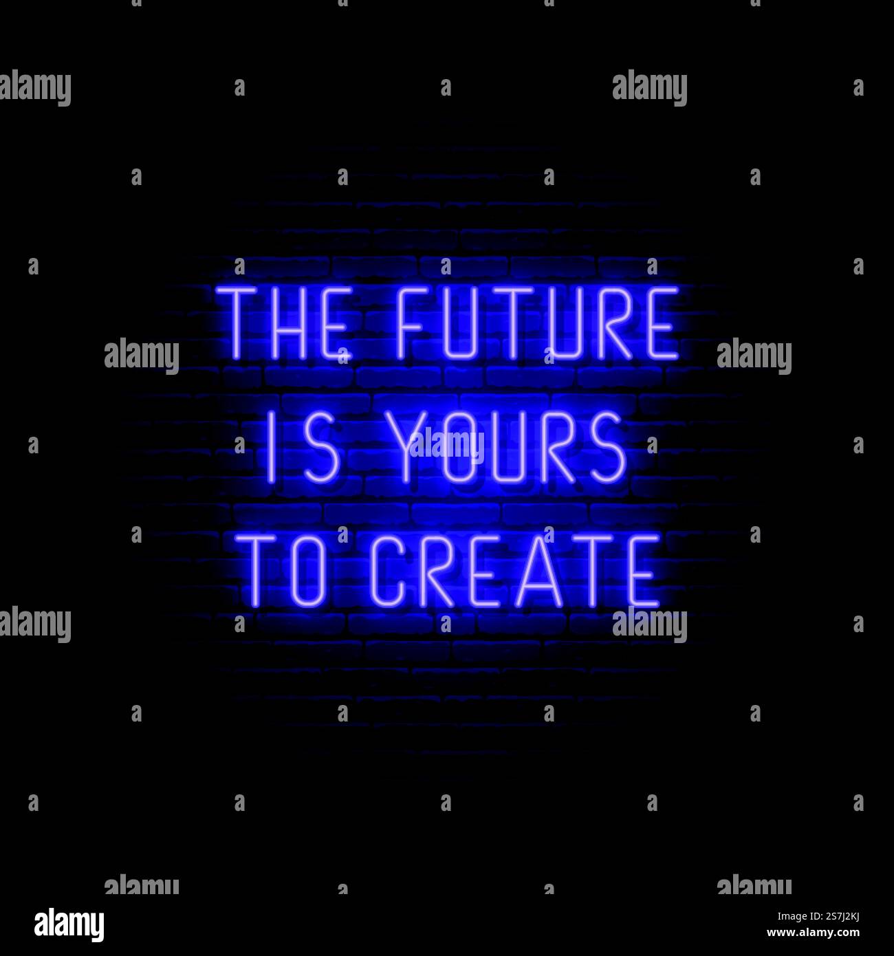 Die Zukunft gehört dir, um eine Inschrift im Neon-Stil zu erschaffen. Inspirierendes Zitat aus Neon. Violetter leuchtender Text. Vektordarstellung. Stock Vektor